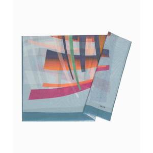 Étole rectangulaire en coton et soie bleue à motifs géométriques imprimés - Product Image 1