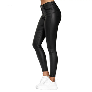 Pantalones de cuero negro personalizados de la mejor calidad para mujer, pantalones deportivos de lona de invierno al por mayor a precio normal - Product Image 2