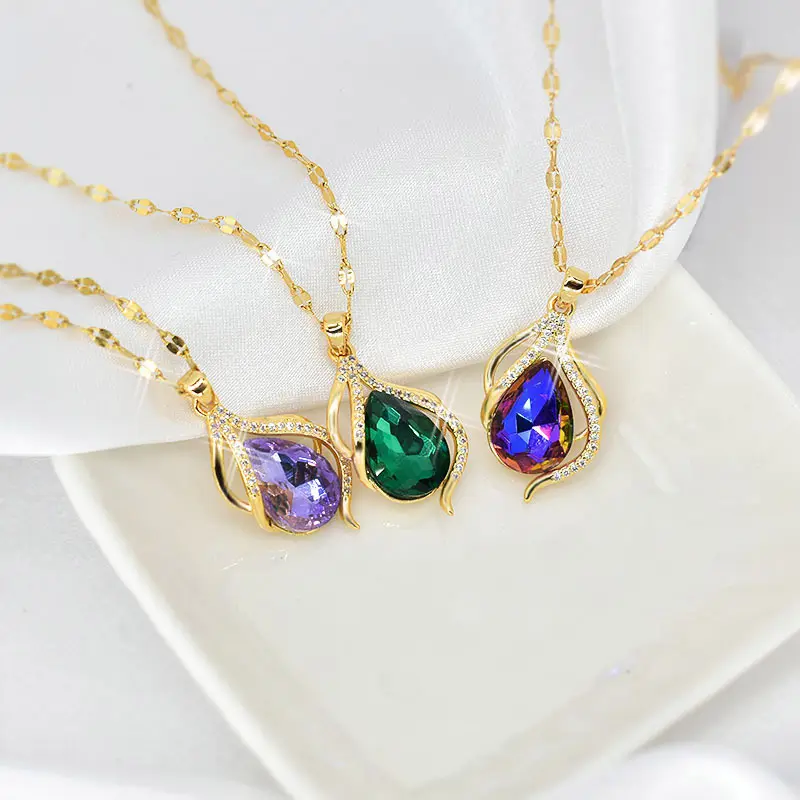 Wholesale fashion jewelry rhinestone big crystal pendant pear shape necklace