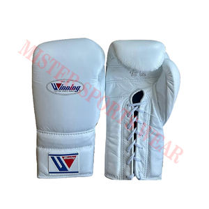 Ensemble de boxe gagnant blanc personnalisé gants à lacets couvre-chef avec protecteur d'aine imprimé ensemble d'entraînement et de combat de marque gagnante - Product Image 2