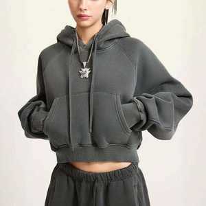 Haute qualité 320 GSM lavage à l'acide pull polaire à capuche surdimensionné régulier Polyester/coton écologique femmes Style Streetwear - Product Image 5