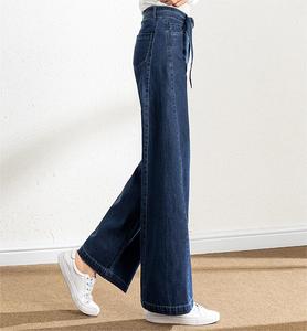 Vintage High Street Wash Blue Baggy Denim Pantalones Straight Side Striped Cargo Pantalones Botón Decoración Bordado Hip Invierno - Product Image 3