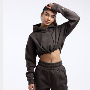 2025 dernier sweat à capuche tricoté pour femmes hiver personnalisé Logo avant pull décontracté recadrée surdimensionné sweats à capuche et sweat-shirts - Product Image 2