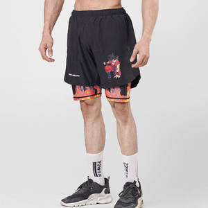 กางเกงขาสั้นเล่นกีฬาแบบสองชั้นสำหรับผู้ชายกางเกงขาสั้นโลโก้พิมพ์ลายสีพื้น - Product Image 1