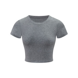 High Quality Wholesale Casual Style Summer Lightweight <b>Women</b> Cotton Fleece O Neck Full Sleeve Compressed Crop T <b>Shirt</b> - Product Image 3