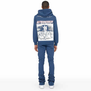 Ropa de calle Vintage de alta calidad para hombre, chándal con estampado de lavado ácido, Sudadera con capucha bordada, pantalones de chándal acampanados, conjunto para correr - Product Image 2