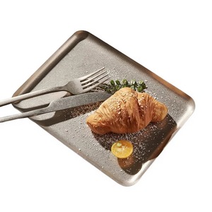 Plateau de service gris moderne en acier inoxydable avec finition mate de qualité supérieure pour les hôtels et les tables à manger - Product Image 1