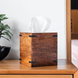 Boîte à mouchoirs en bois faite à la main, porte-serviettes décoratif, décoration rustique pour la maison ou le bureau, fournisseur OEM - Product Image 3