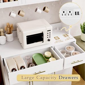 Buffet de cuisine en <span class=keywords><strong>bois</strong></span> blanc style ferme, meuble de rangement avec portes vitrées et espace de rangement pour café, vente en gros - Product Image 3