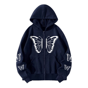 Sudadera con capucha para hombre, informal, holgada, con estampado de mariposas, bordada, transpirable, de algodón y forro polar, de manga larga, para otoño. - Product Image 3