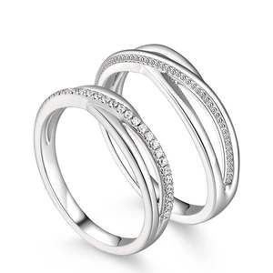 Jeulia Eternal Promise Crossover Sterling <b>Silver</b> Couple Wedding <b>Rings</b> with Cut Zircon - Product Image 3