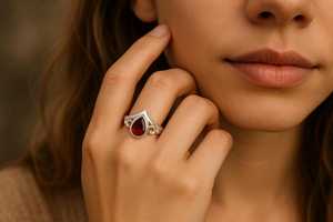 Sterling <b>Silver</b> Teardrop <b>Garnet</b> <b>Ring</b> Vintage Inspired Filigree Design January Birthstone Jewelry Handmade Gemstone <b>Ring</b> - Product Image 6