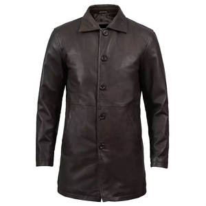 Cuello alto hombres moda Collar y hombres cuero de vaca marrón genuino hecho a mano abrigos con capucha - Product Image 1