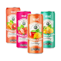 Boisson gazeuse au thé noir frais Kombucha 250 ml fabriquée au Vietnam, marque Vinut, saveur Pamplemousse et Miel (en conserve)