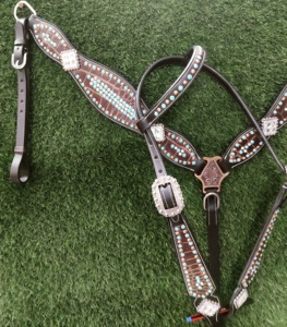 Argentine cuir Western fait à la main Headstall respirant Western Headstall poitrine collier ensembles pour l'équitation - Product Image 1
