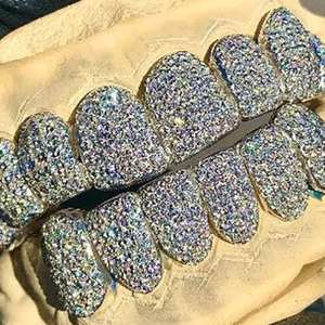 Grilles dentaires en argent 925 de haute qualité, or blanc 14 carats, personnalisées, serties de diamants en moissanite taille brillant VVS, plaquées rhodium pour hommes - Product Image 1