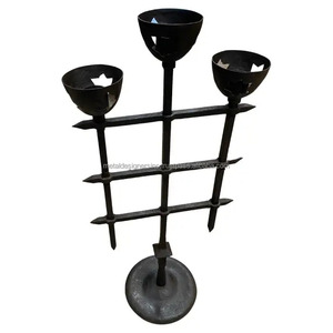 Bougeoir à 3 bras en fer forgé forgé à la main support décoratif en métal noir pour la maison noël autres bougeoirs lanternes bougie - Product Image 1