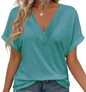 Venta al por mayor mujeres verano Tops moda cuello en V manga corta camisas Casual Dolman manga trajes ropa - Product Image 1