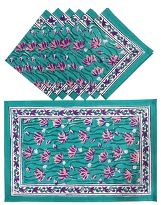 Fabriqués à la main 100% coton napperons traditionnels Jaipur ethnique indien Design motif floral bloc à la main imprimé Table à manger tapis - Product Image 2