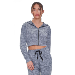 Sweat à capuche à cordon de serrage solide pour femmes sport gymnastique entraînement à manches longues haut court à capuche - Product Image 1