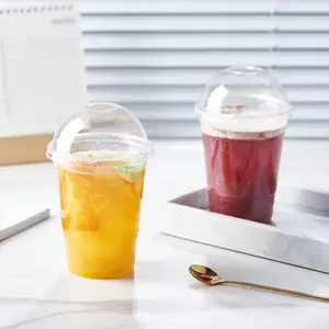 ふた付き使い捨てプラスチックバブルティーミルクセーキコーヒーカップは、カスタムプリントペットコールドコーヒー飲料飲料カップを持ち帰ります