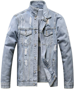 OEM Hombres Vintage Chaqueta de cuero genuino Nuevo diseño Azul Denim Luz Botón Bolsillo Otoño Invierno Oversize Outwear Ropa - Product Image 1