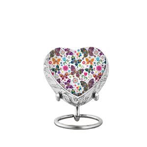 Urna de recuerdo de corazón de mariposa para cenizas humanas-Urna pequeña multicolor con soporte y caja-Urna de mariposa para cenizas-Honor Your - Product Image 1