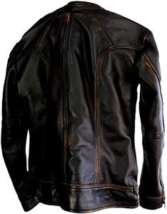 <b>Men's</b> Black Genuine Cowhide Leather Moto <b>Jacket</b> Turn-down Collar Zipper Closure Regular Length Autumn Wear Plus Size - Product Image 5