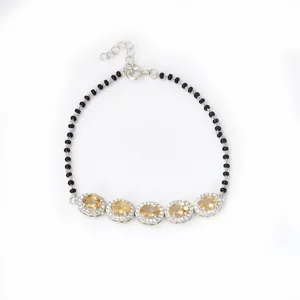 Bracelet élégant pour femme en argent plaqué 925 avec topaze ovale et perles, bijou classique, cadeau idéal - Product Image 2