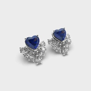 Boucles d'oreilles clous de luxe en forme de cœur avec saphir bleu pour femme, plaqué or 18 carats, diamant CZ taille poire, bijoux floraux pour mariage et fête, cadeau - Product Image 1