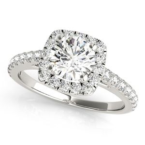 Round Cut Moissanite Halo with Accents Sterling Silver Engagement <b>Ring</b> for Women in Prong Setting - Product Image 1