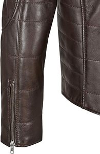 Chaqueta de Cuero Marrón para Hombre, Chaqueta de Motociclista de Diseño, Acolchada con Piel de Cordero Auténtica, para Invierno - Product Image 6