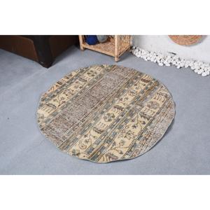 พรมขนาด 3.7x3.7 ฟุต, พรมตุรกีโบราณ, พรมขนสัตว์สีเบจ - Product Image 2