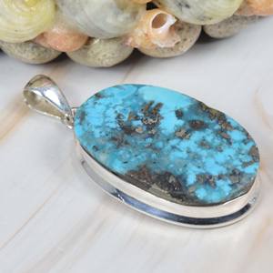 925เงินสเตอร์ลิงประดับจี้หินวันเกิดสีฟ้าเทอร์ควอยซ์ทรงไข่ตัดเรือนการตั้งค่าจี้ชั้นดีและเสน่ห์ - Product Image 3