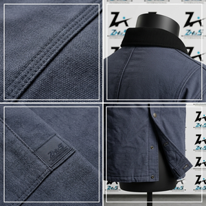 Veste en toile marine pour homme ZhuS International, col rond, patchwork, couleur unie, style vêtements de travail en coton, veste en toile d'hiver - Product Image 4