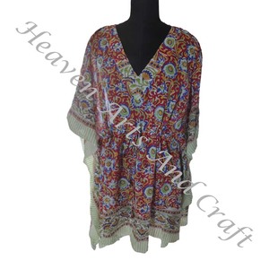 Nueva llegada 2024 indio bloque de mano estampado Kaftan Robe KFCS187 vestido de verano Kimono vacaciones vestido holgado ropa de mujer - Product Image 5