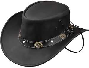 Sombrero Vaquero de Cuero Negro con Conchos Metálicos, Correa Ajustable, Unisex, para Uso en Exteriores, Estilo Casual, para Adultos, 100% Lana, para Todas las Estaciones, 58-60CM - Product Image 1