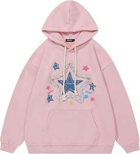 Custom Oversized Mens Graphic Hoodie Heavyweight Pullover Vintage Denim Star Applique Bordado Streetwear | Exportador - Product Image 1