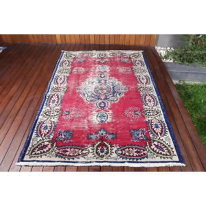 Vintage Turkish Rug 4.5x6.9 ft (138x210 cm), <b>Red</b> Ombr <b>Wool</b> Rug - Product Image 1