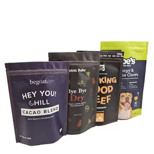 Customized digital Printing recyclable Stand Up Kraft Paper Pouch dot chews treats Packaging Bags