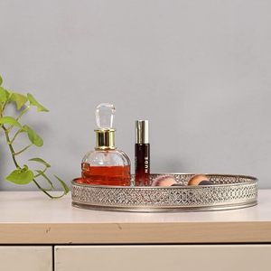 Elegant Metal Platter with Mirror Work for Serving <b>Decorative</b> Metal Platter with Mirror Accents for Hosting - Product Image 2