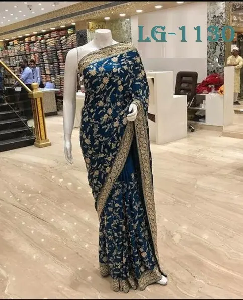 Saree de seda bordado de trabalho de estilo indiano, com blusa pesada de trabalho, criação m