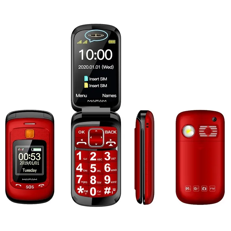 Original de fábrica Mafam F899 Flip Phone 2,4 pulgadas 32MB + 32MB Soporte FM SOS GSM Número DE FAMILIA Teclas grandes Dual SIM Característica Teléfono