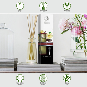 Diffuseur à bâtonnets Aromatika Vanille 100ml avec un arôme doux et chaud, parfum d'ambiance longue durée pour une pièce chaleureuse - Product Image 3