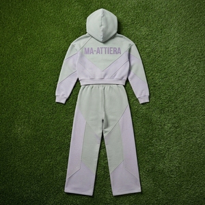 Conjunto de Sudadera Corta con Cremallera y Pantalones Jogger de Pierna Ancha para Mujer, Diseño Bicolor, Bloques de Color, Felpa de Algodón, Chándal OEM al por Mayor - Product Image 6