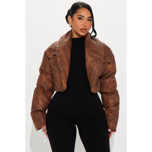 2026 Fashion High Waist Women Puffer suede leather <b>Jacket</b> Cropped Cut-out Short Top Puff Quilt Bubble Coats Women's Down Coats - Product Image 1
