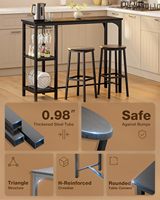 Ensemble table et chaises de bar noir, table à manger avec 2 tabourets de bar, comptoir de cuisine industriel avec étagère et étagères de rangement