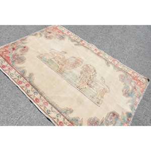 พรมขนสัตว์ตุรกีสีเบจ4.6 x 6.6ft คลาสสิกดีไซน์แบบเย็บปะติดปะต่อกันสำหรับห้องนั่งเล่นห้องนอนสี่เหลี่ยมพรมยาง - Product Image 4