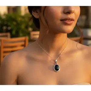 Pendentif ovale en argent 925 fait main avec onyx noir, finition or rose, style religieux, bijoux en pierres précieuses pour femmes, pendentifs en platine - Product Image 2