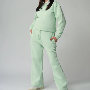 Ensemble de survêtements en molleton de coton pour femmes de haute qualité, style décontracté populaire, motif uni, écologique, respirant, séchage rapide, 2 pièces - Product Image 3